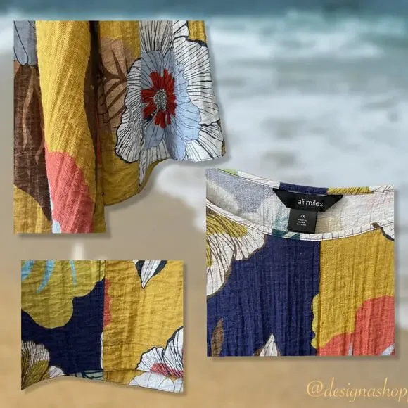 Ali Miles Artsy BOHO Cool and Comfortable Blocked Floral Tunic Top 2X - Picture 4 of 6